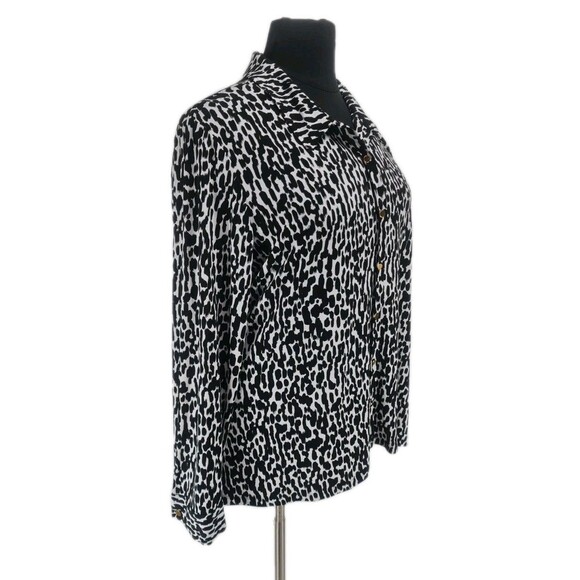 Calvin Klein Women Plus Size 3X Animal Print Knit Stretchy Button Up Top  83P - Picture 2 of 6